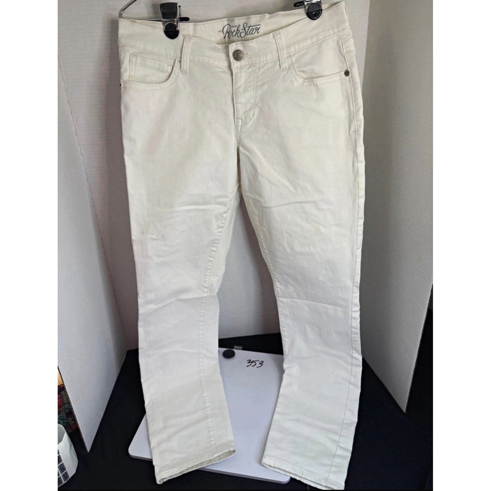 Old Navy Women's 12 Regular Mid Rise Skinny White Denim Jeans Light Wash Button